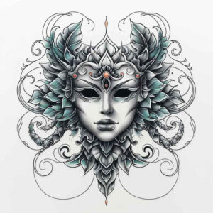 masks tattoo design ideas Surrealism translucent layers expressive eyes embodying perseverance