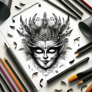 masks tattoo design ideas defined outlines expressive for spine