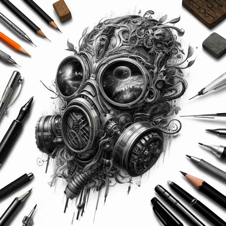 masks tattoo design ideas Surrealism floating elements expressive symbol of resilience