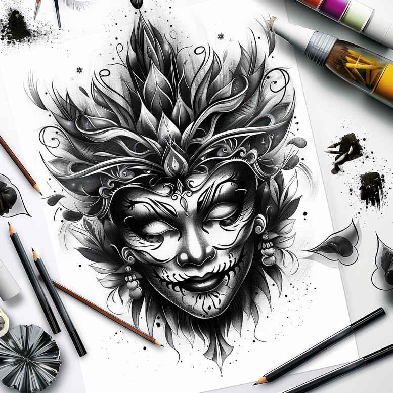 masks tattoo design ideas Realism visual truth intricate patterns meaning courage