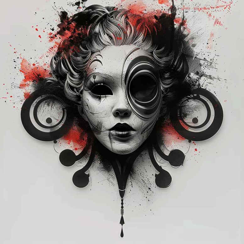 masks tattoo design ideas dynamic shapes layered for wrist side