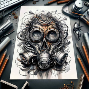 masks tattoo design ideas line-art layered symbolising resilience