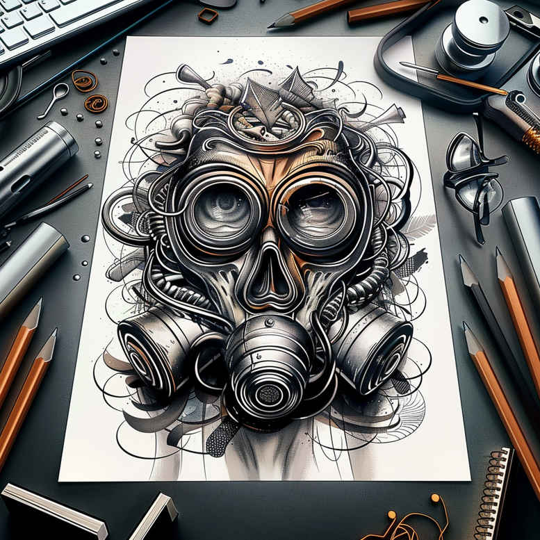 masks tattoo design ideas line-art layered symbolising resilience