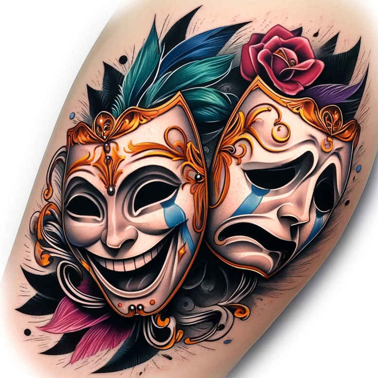 masks tattoo design ideas volume effect mask outline for side