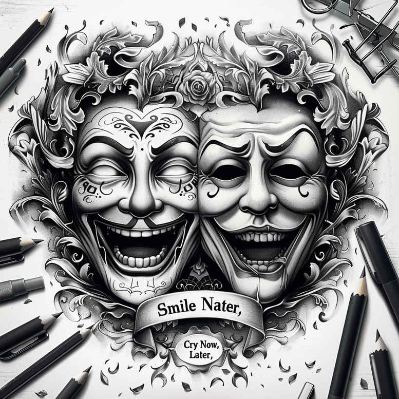 masks tattoo design ideas saturated hues mysterious for hip