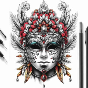 masks tattoo design ideas Surrealism melted shapes mysterious perseverance and power