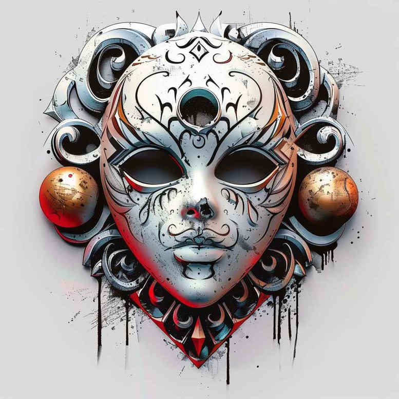 masks tattoo design ideas detailed linework mysterious stands for endurance