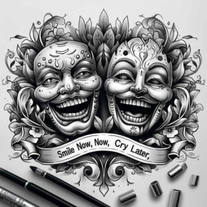 masks tattoo design ideas contrasting colors mystical for upper chest