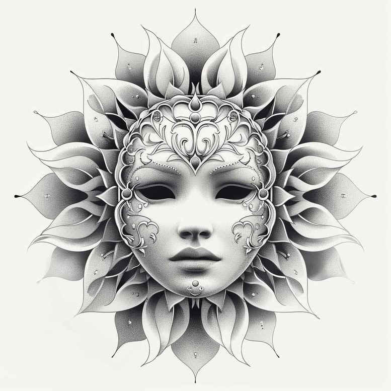 masks tattoo design ideas Surrealism symbolic motifs mystical meaning resilience