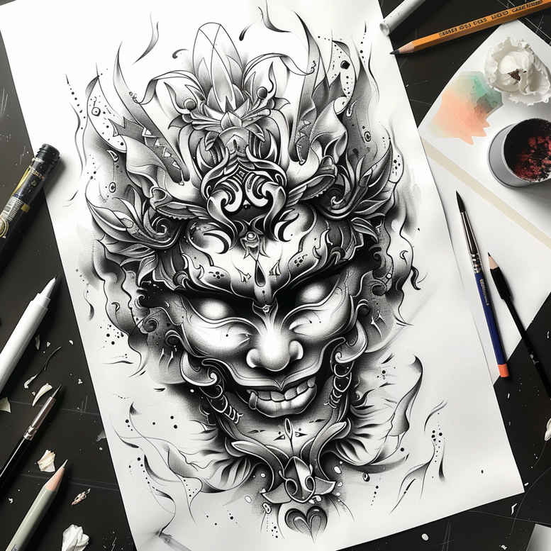 masks tattoo design ideas true rendering mythical for inner arm