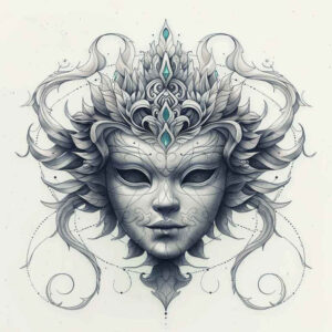 masks tattoo design ideas dynamic composition naturalistic for upper chest