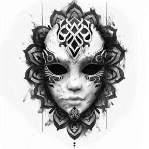 masks tattoo design ideas decorative flourishes naturalistic symbol of perseverance