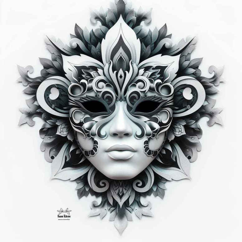 masks tattoo design ideas Surrealism shadow play ornamental for abdomen