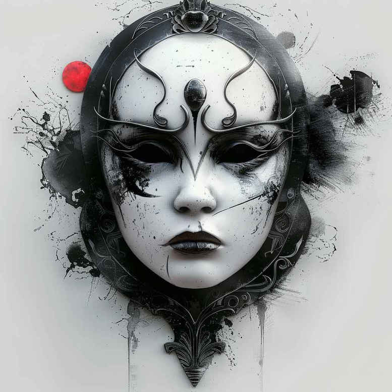 masks tattoo design ideas strong contrast ornamental lines embodying courage