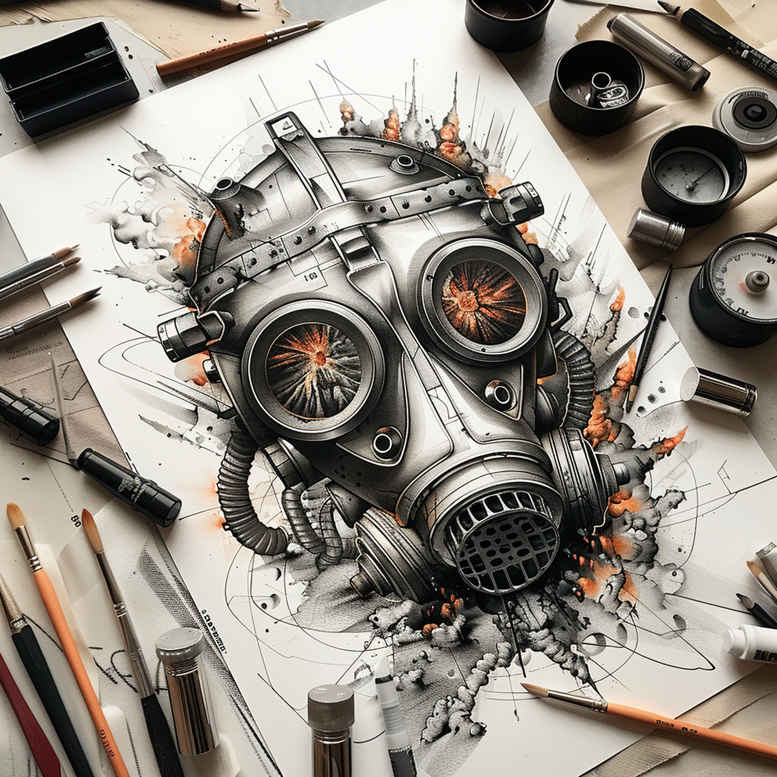 masks tattoo design ideas realistic shadowing ornamental lines for knee