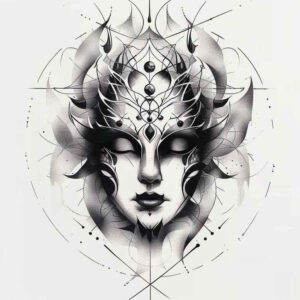 masks tattoo design ideas Surrealism unconscious imagery ornamental lines meaning strength
