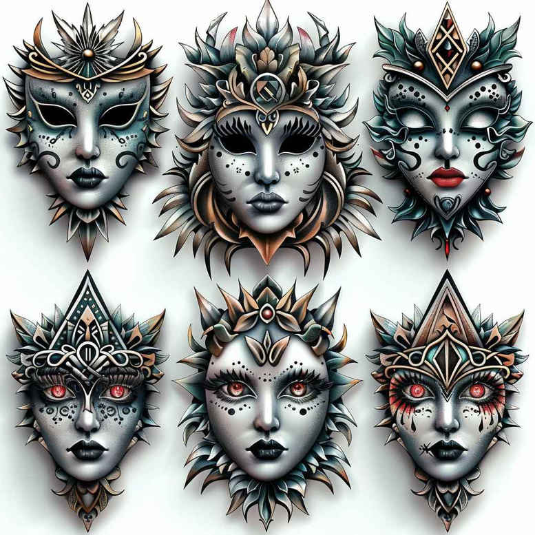 masks tattoo design ideas Surrealism dreamlike protective symbolising perseverance