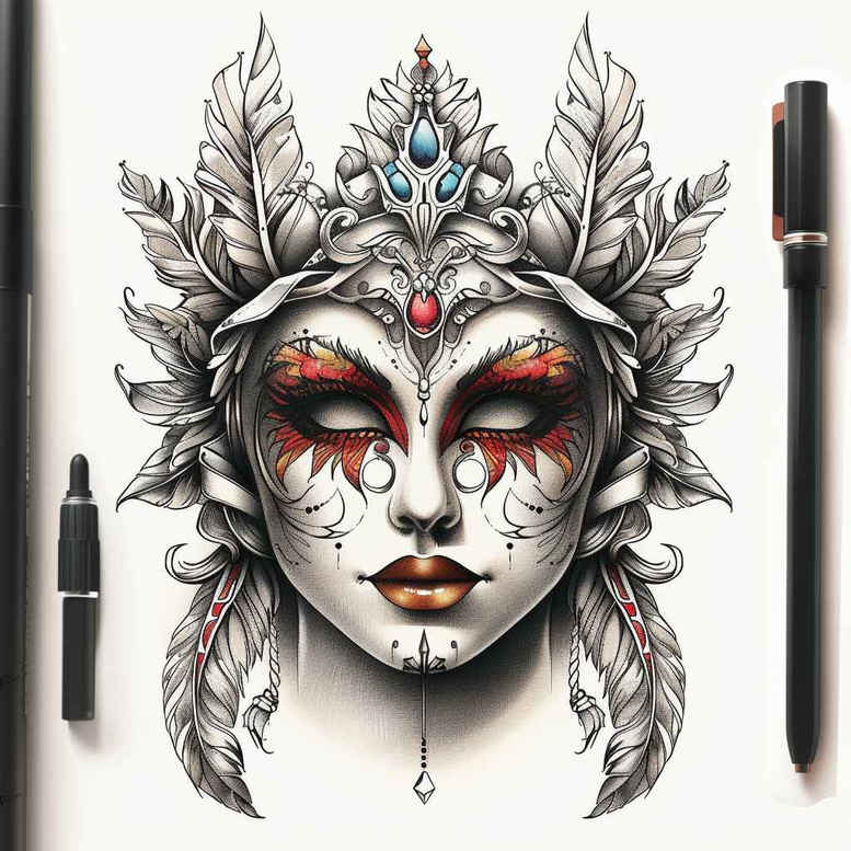 masks tattoo design ideas esoteric symbolism shadow play for upper back