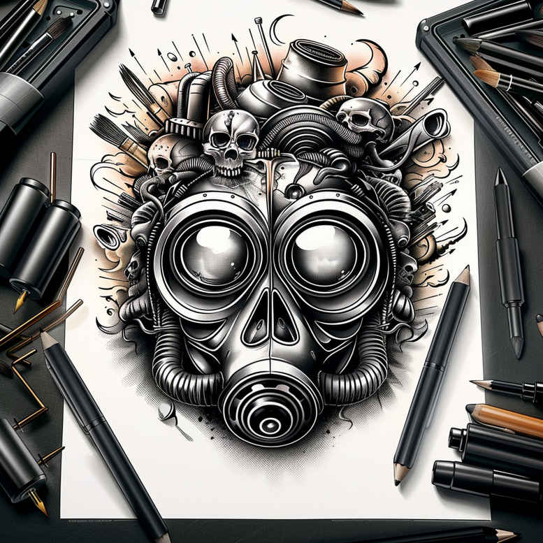 masks tattoo design ideas Realism realistic wrinkles shadow play shows courage