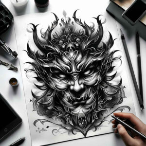 masks tattoo design ideas Surrealism chromatic aberration symbolic symbolising endurance