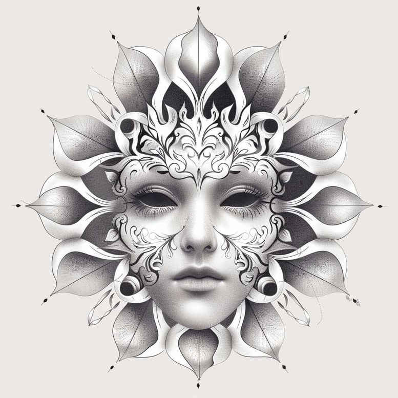 masks tattoo design ideas Realism soft focus theatrical design for temple