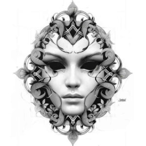 masks tattoo design ideas Surrealism visual paradox theatrical for hand