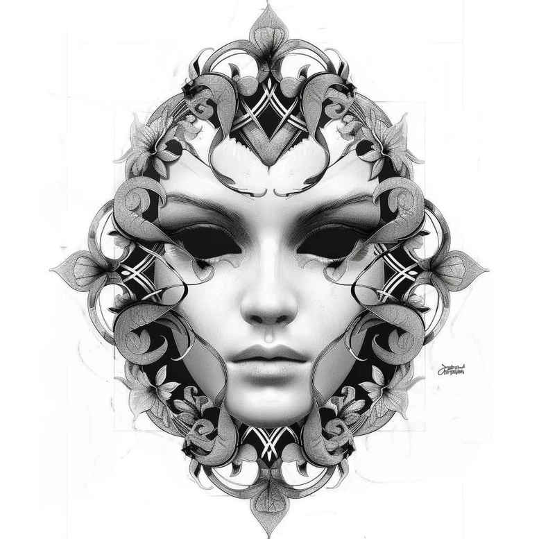 masks tattoo design ideas Surrealism visual paradox theatrical for hand