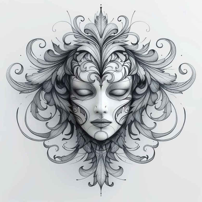 masks tattoo design ideas Surrealism psychic energy traditional for elbow