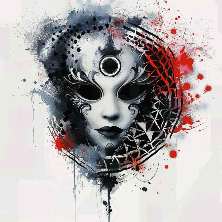theatrical-mask – tattoo design ideas free ai generated – neotraditional-detailed-textures – for-triceps – Gallery: masks-inkby-ai