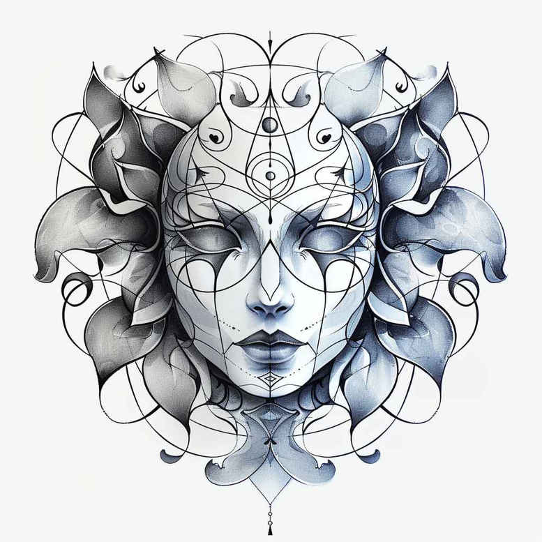 tribal-mask – tattoo design ideas free ai generated – neotraditional-bold-outline – for-ankle – Gallery: masks-inkby-ai