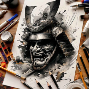 tribal-mask – tattoo design ideas free ai generated – surrealism-altered-reality – for-lower-back – Gallery: masks-inkby-ai