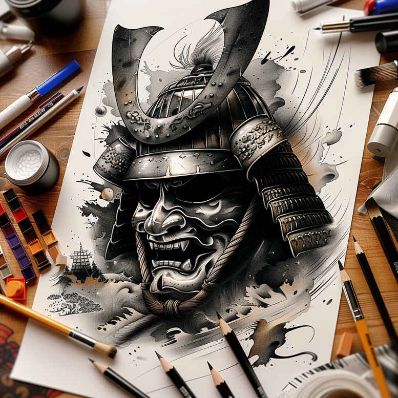 tribal-mask – tattoo design ideas free ai generated – surrealism-altered-reality – for-lower-back – Gallery: masks-inkby-ai