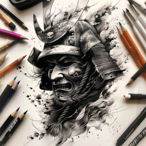 tribal-style-mask – tattoo design ideas free ai generated – neotraditional-rich-shading – for-ankle – Gallery: masks-inkby-ai