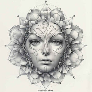 wavy-lines-mask – tattoo design ideas free ai generated – neotraditional-subtle-tone – for-shoulder-blade – Gallery: masks-inkby-ai