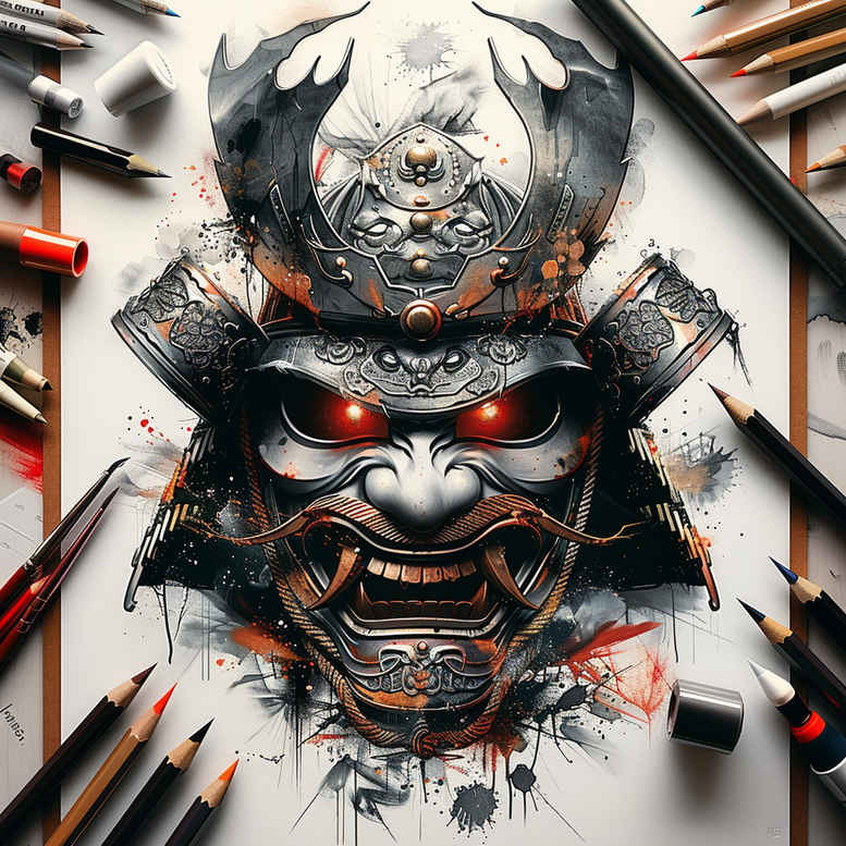 wavy-lines-mask – tattoo design ideas free ai generated – realism-high-resolution-tattoo – for-stomach – Gallery: masks-inkby-ai