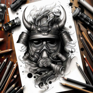 wavy-lines-mask – tattoo design ideas free ai generated – realism-smooth-gradients – for-back – Gallery: masks-inkby-ai