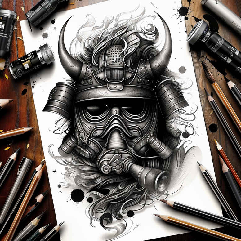 wavy-lines-mask – tattoo design ideas free ai generated – realism-smooth-gradients – for-back – Gallery: masks-inkby-ai