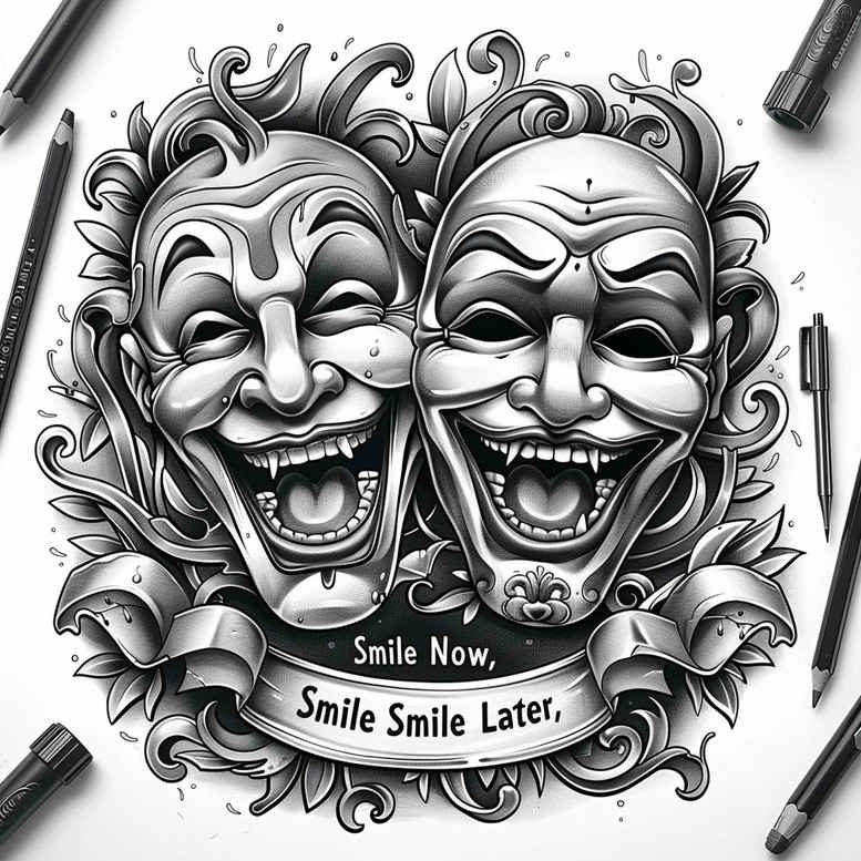 wavy-lines-mask – tattoo design ideas free ai generated – surrealism-dream-motifs – for-hand – Gallery: masks-inkby-ai
