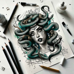 mythological-power-tattoo-neotraditional-bold-texture-for-calf – tattoo design ideas free ai generated – Gallery: medusa-inkby-ai