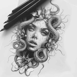 legendary-beast-tattoo – tattoo design ideas free ai generated – shadowy – for-knee – Gallery: medusa-inkby-ai