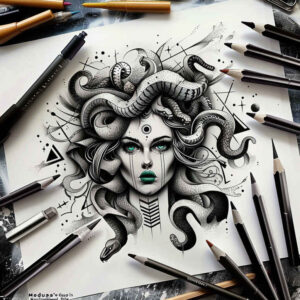 greek-mythology-surrealism-ambiguous-space-for-upper-shoulder – tattoo design ideas free ai generated – Gallery: medusa-inkby-ai