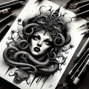 legendary-monster – tattoo design ideas free ai generated – crypt – for-fingers – Gallery: medusa-inkby-ai