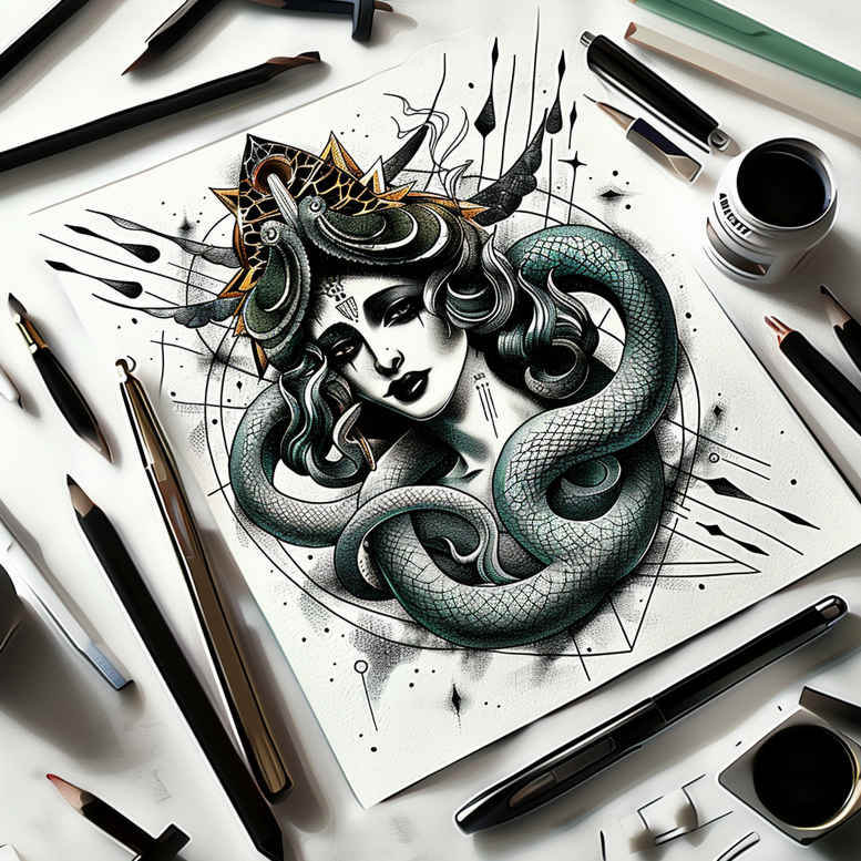 medusa-art – tattoo design ideas free ai generated – deformed – for-neck – Gallery: medusa-inkby-ai