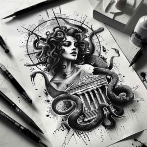 mythological-curse-tattoo-neotraditional-dynamic-composition-for-stomach – tattoo design ideas free ai generated – Gallery: medusa-inkby-ai