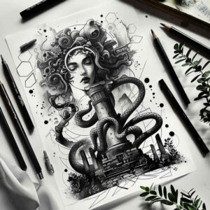 dangerous-figure-neotraditional-artful-color-for-sternum – tattoo design ideas free ai generated – Gallery: medusa-inkby-ai