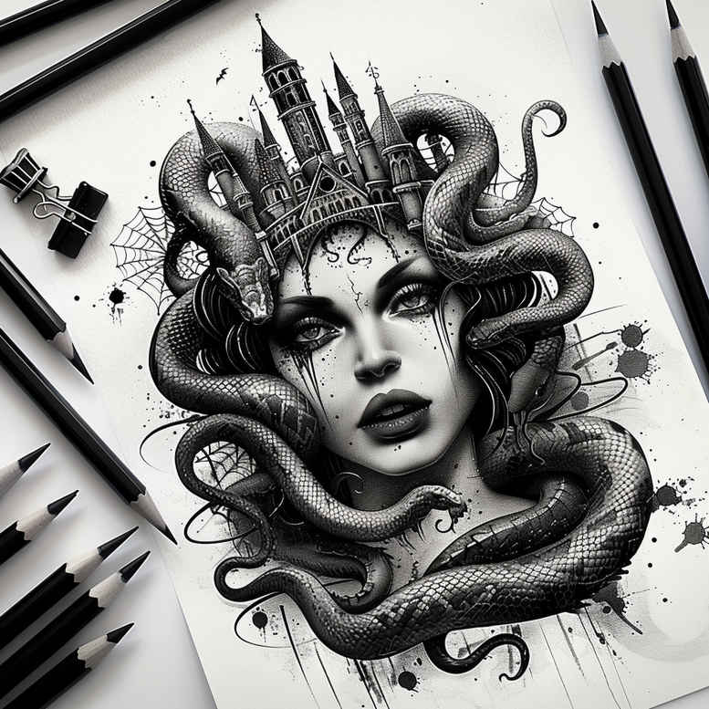 legendary-creature-tattoo-neotraditional-layered-color-for-fingers – tattoo design ideas free ai generated – Gallery: medusa-inkby-ai