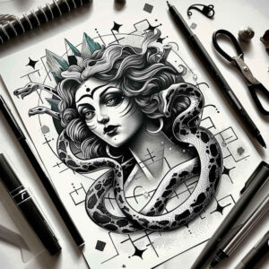 mythological-woman-surrealism-chromatic-aberration-for-palm – tattoo design ideas free ai generated – Gallery: medusa-inkby-ai