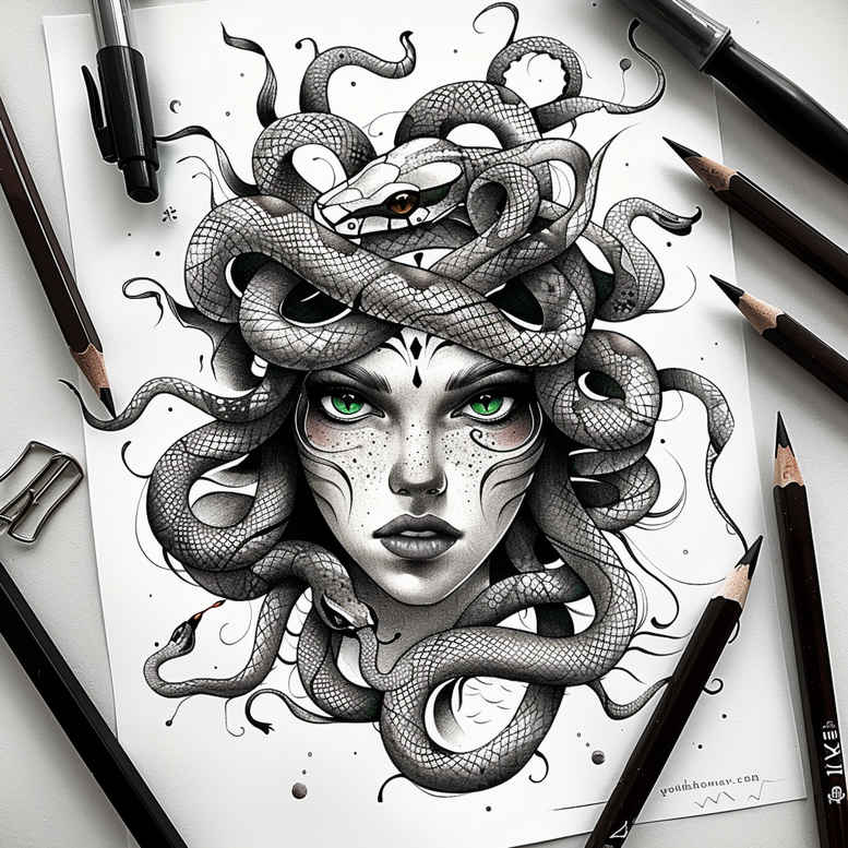 mythological-icon-tattoo-surrealism-illusionary-for-toe – tattoo design ideas free ai generated – Gallery: medusa-inkby-ai
