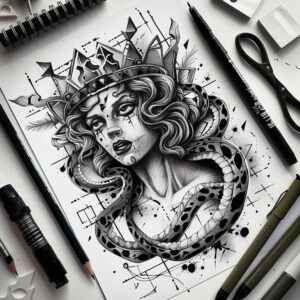 mythic-monster-surrealism-fantasy-inspired-for-thigh – tattoo design ideas free ai generated – Gallery: medusa-inkby-ai