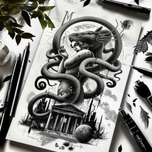 medusa-icon – tattoo design ideas free ai generated – blackwork – for-inner-arm – Gallery: medusa-inkby-ai
